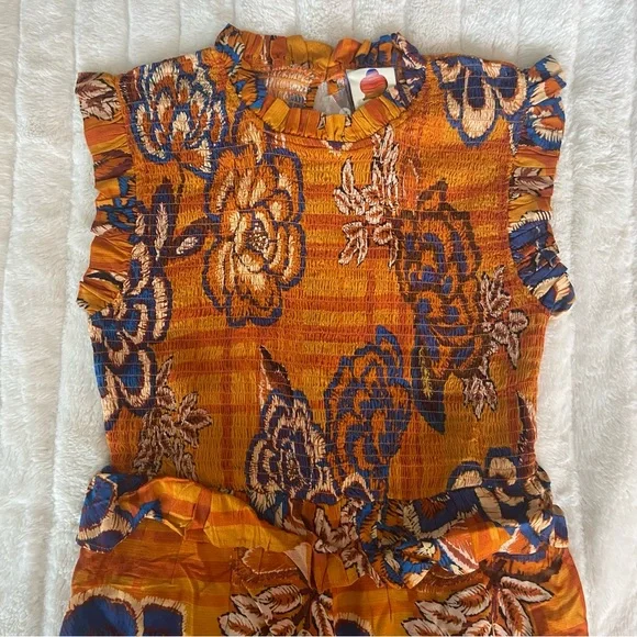 🌿|NWT| Farm x Anthropologie Smocked Wide Leg Jumpsuit - Picture 6 of 12